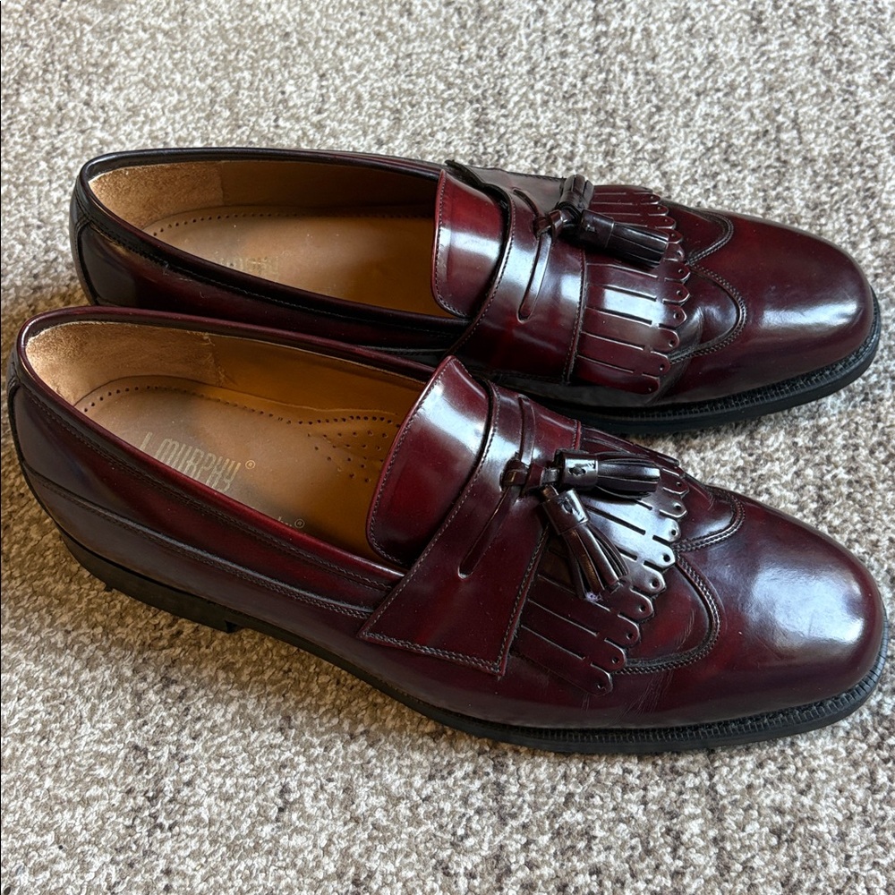 Johnston & Murphy Italian Made Mahogony Leather Oxford‎ Tassel Loafers Size 9.5